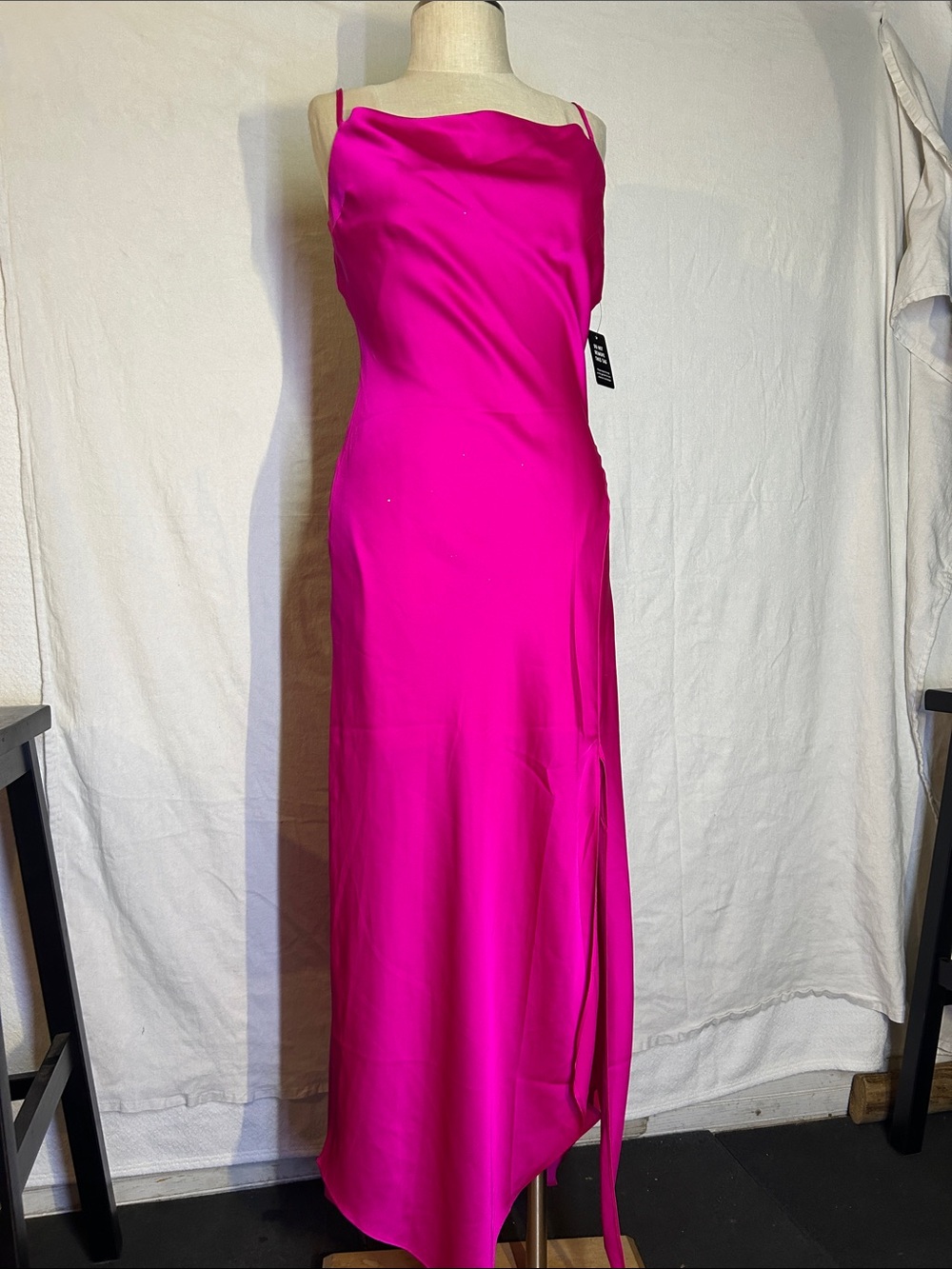 Express Hot Pink Satin Slip Maxi Dress with Cowl Neck